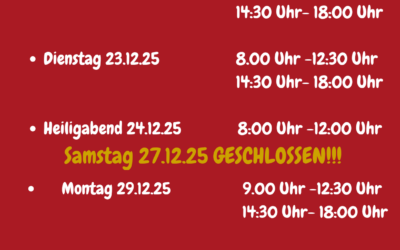 Öffnungszeiten an den Feiertagen